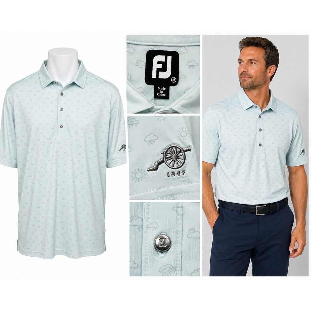 FootJoy Polo Shirt‎ Mens M Blue AOP Weather Forecast Performance Stretch Golfing